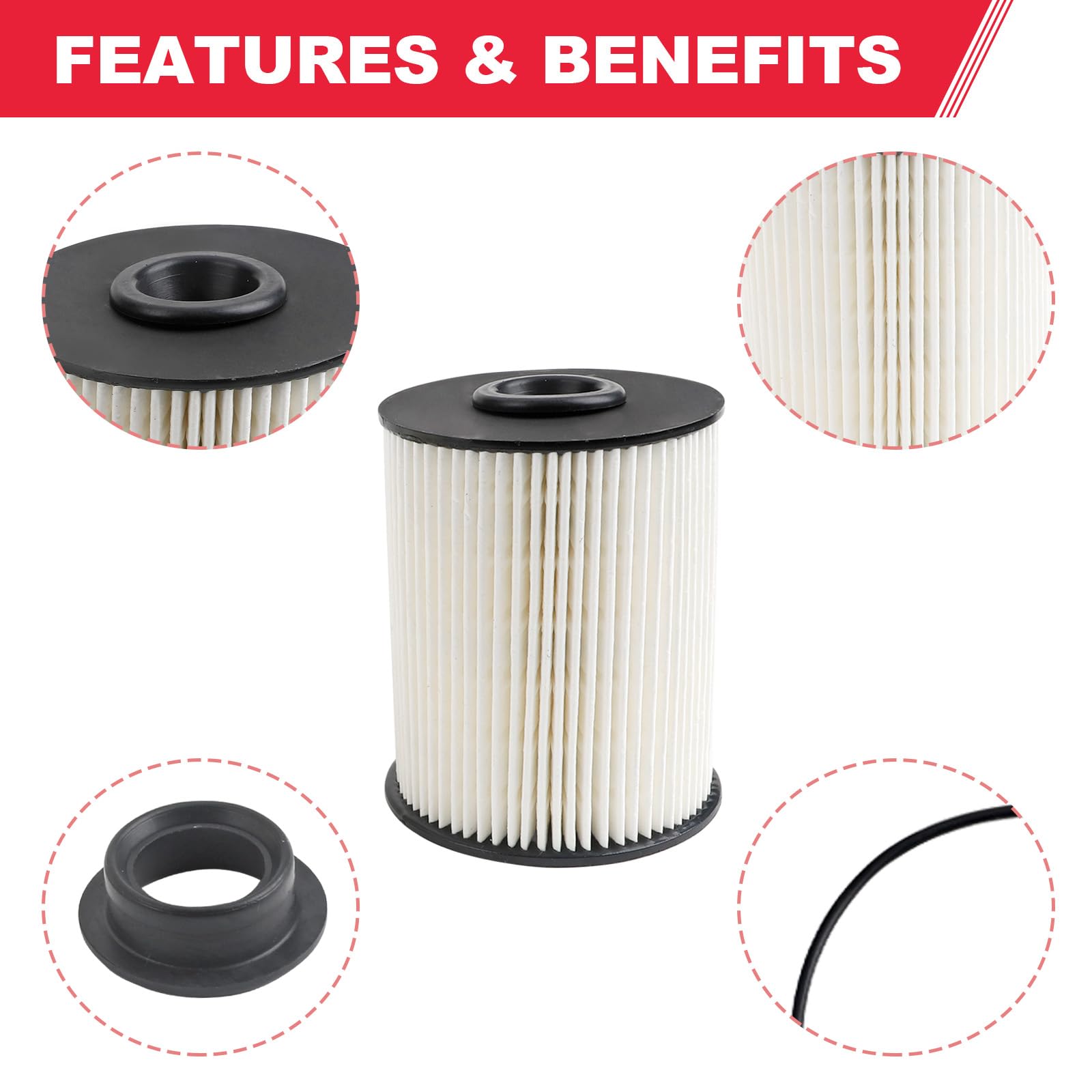 Fitede filter size comparison with ruler to show compact dimensions and verify fitment quickly before purchase
