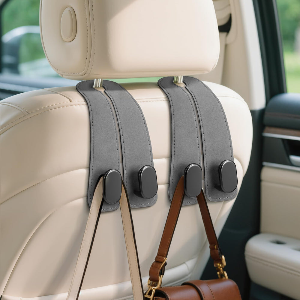 Fitnice front view of hook installed on headrest, neat organization benefit