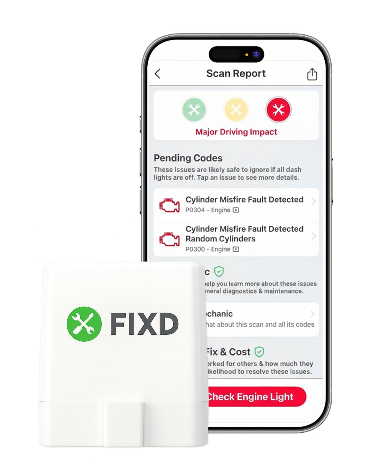 FIXD sensor front view showing compact design and easy access