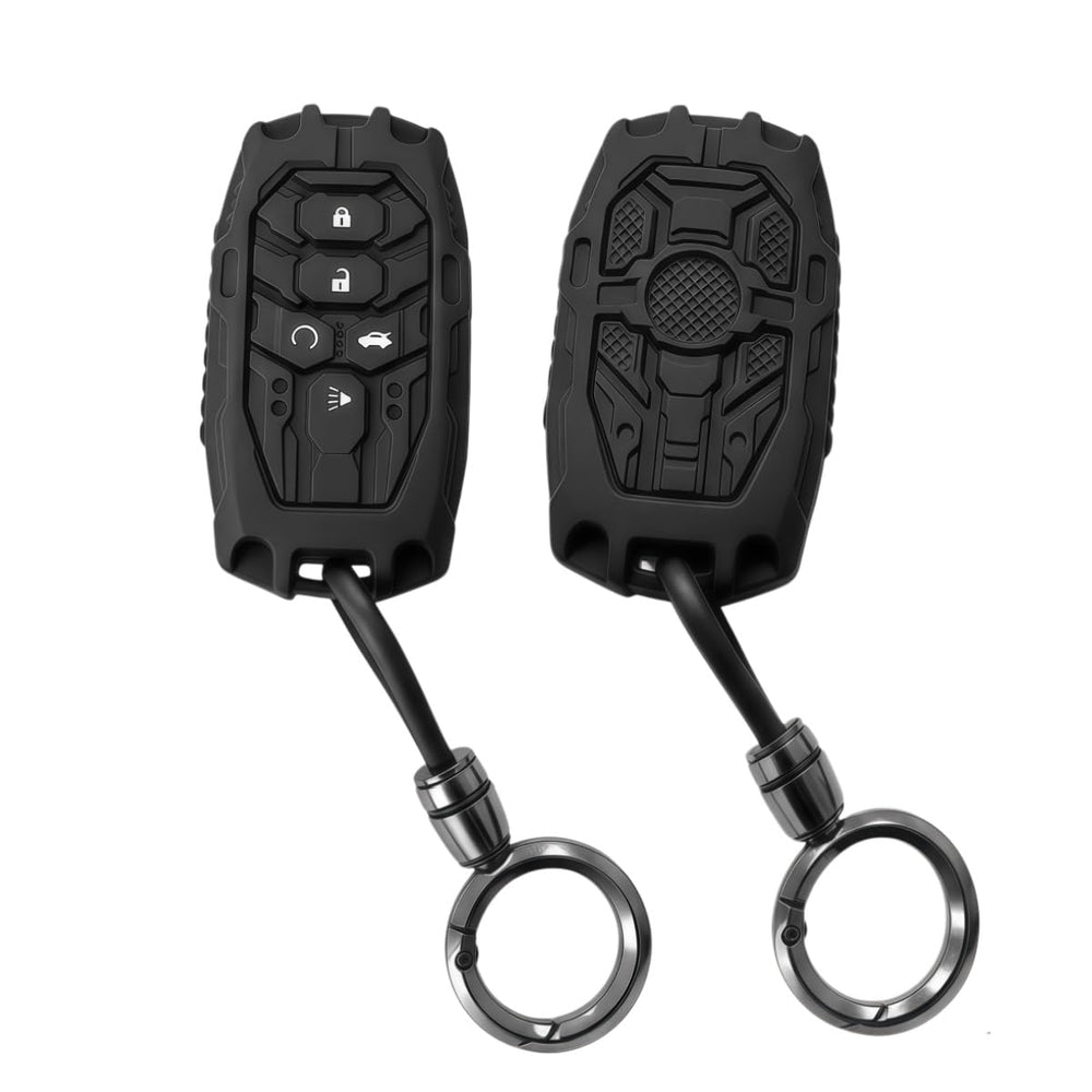 FJMDZVRG front view of mecha armor key fob cover showing buttons and fit benefit