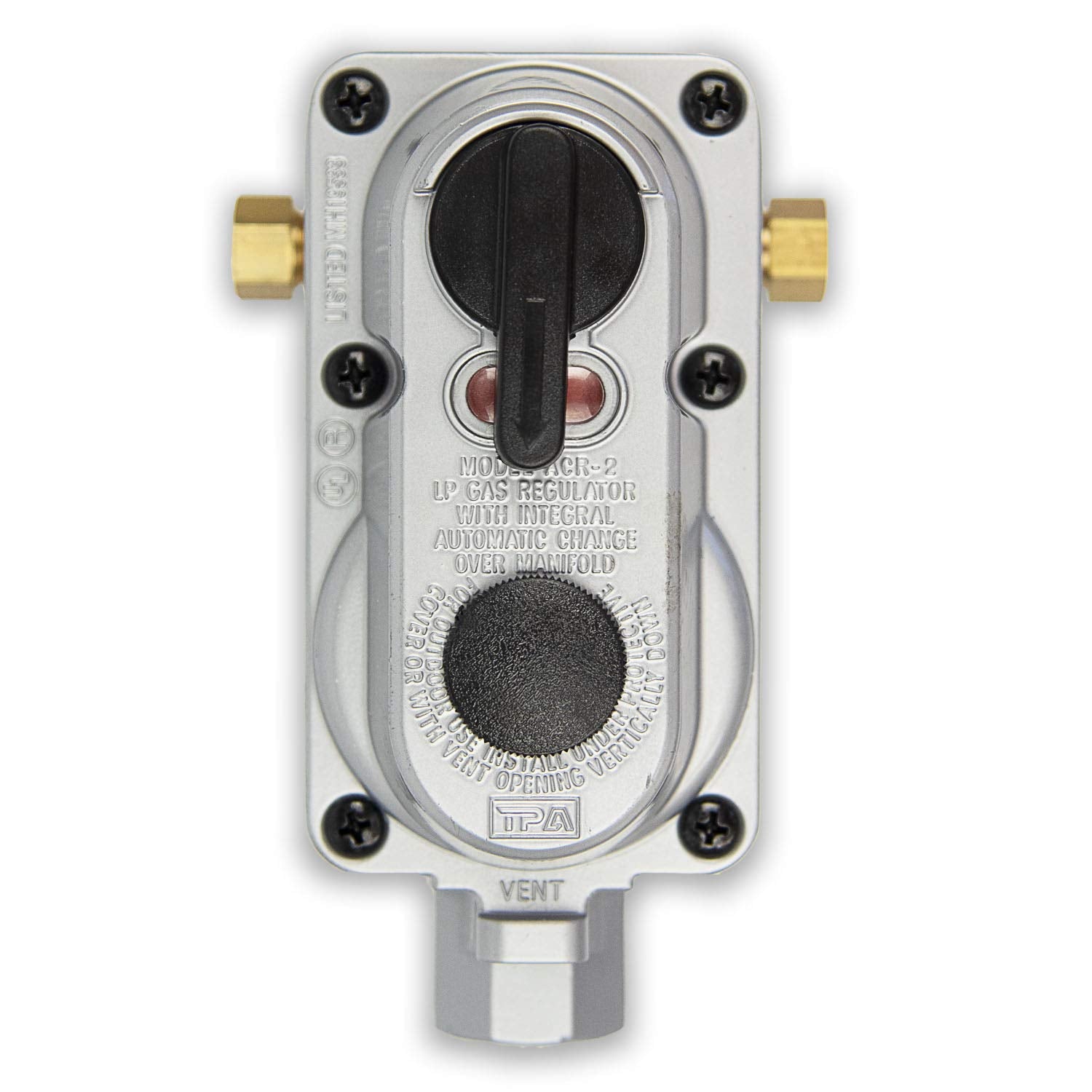 Flame King regulator front view showing compact design and easy mounting