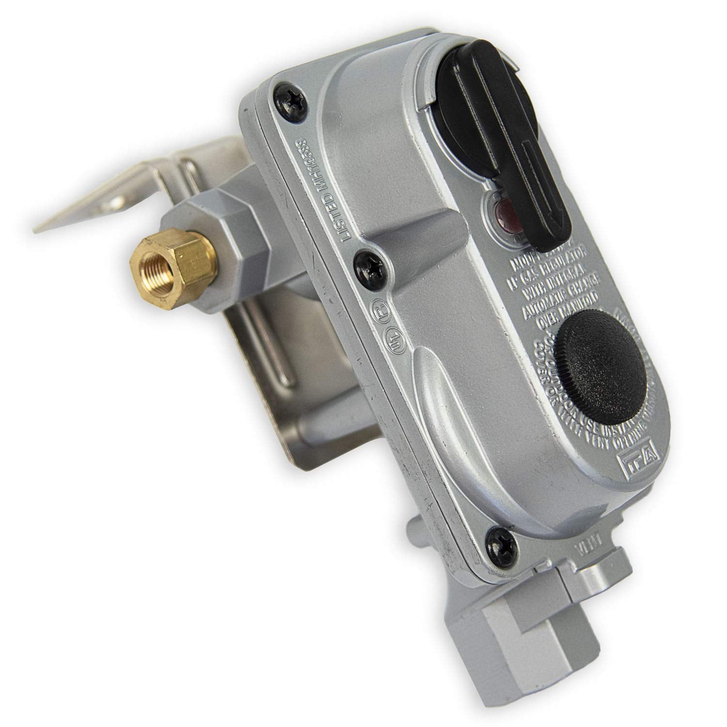 Flame King inlet connection close-up showing inverted flare fit for leak prevention