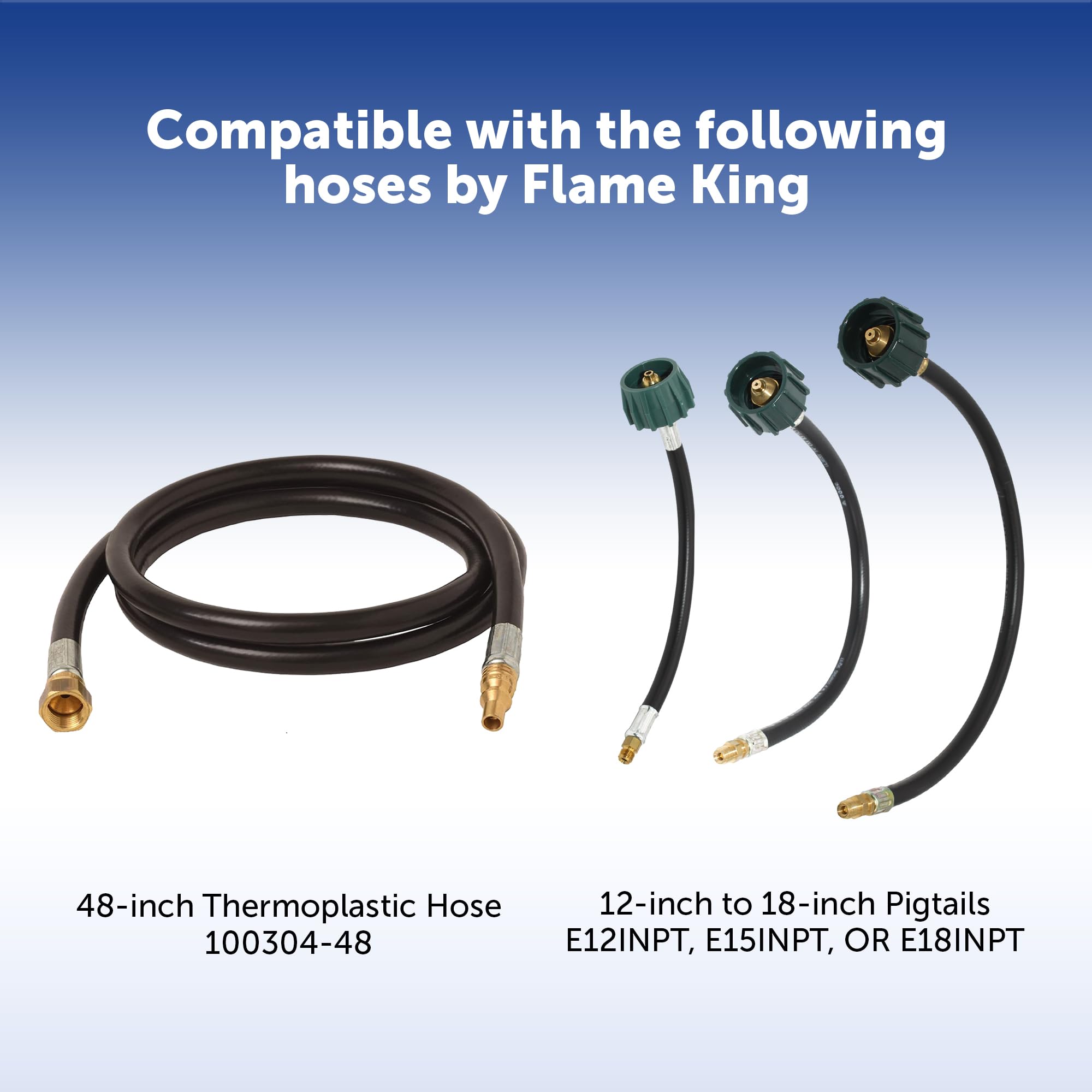 Flame King regulator connected to thermo plastic hose demonstrating flexible routing