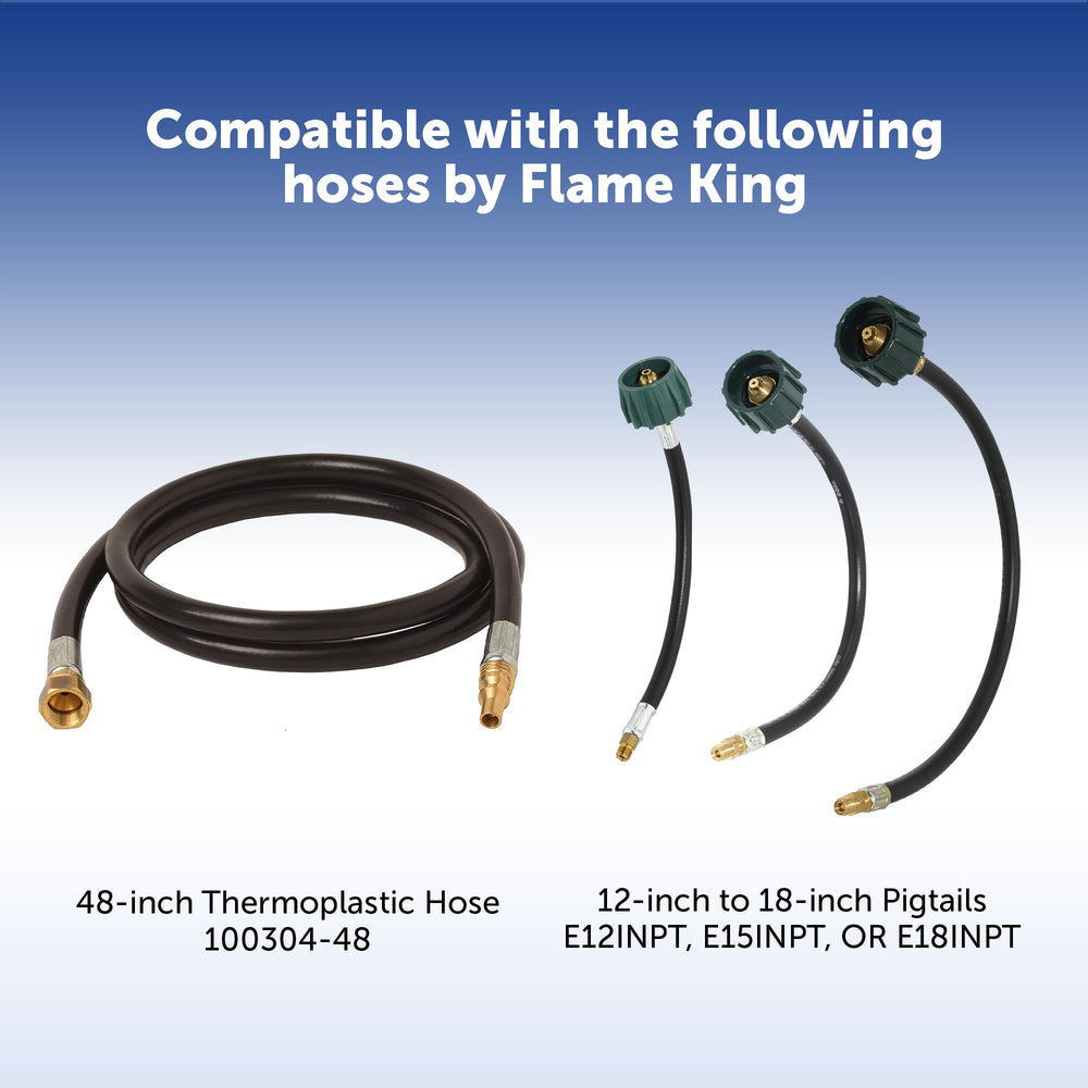 Flame King regulator connected to thermo plastic hose demonstrating flexible routing