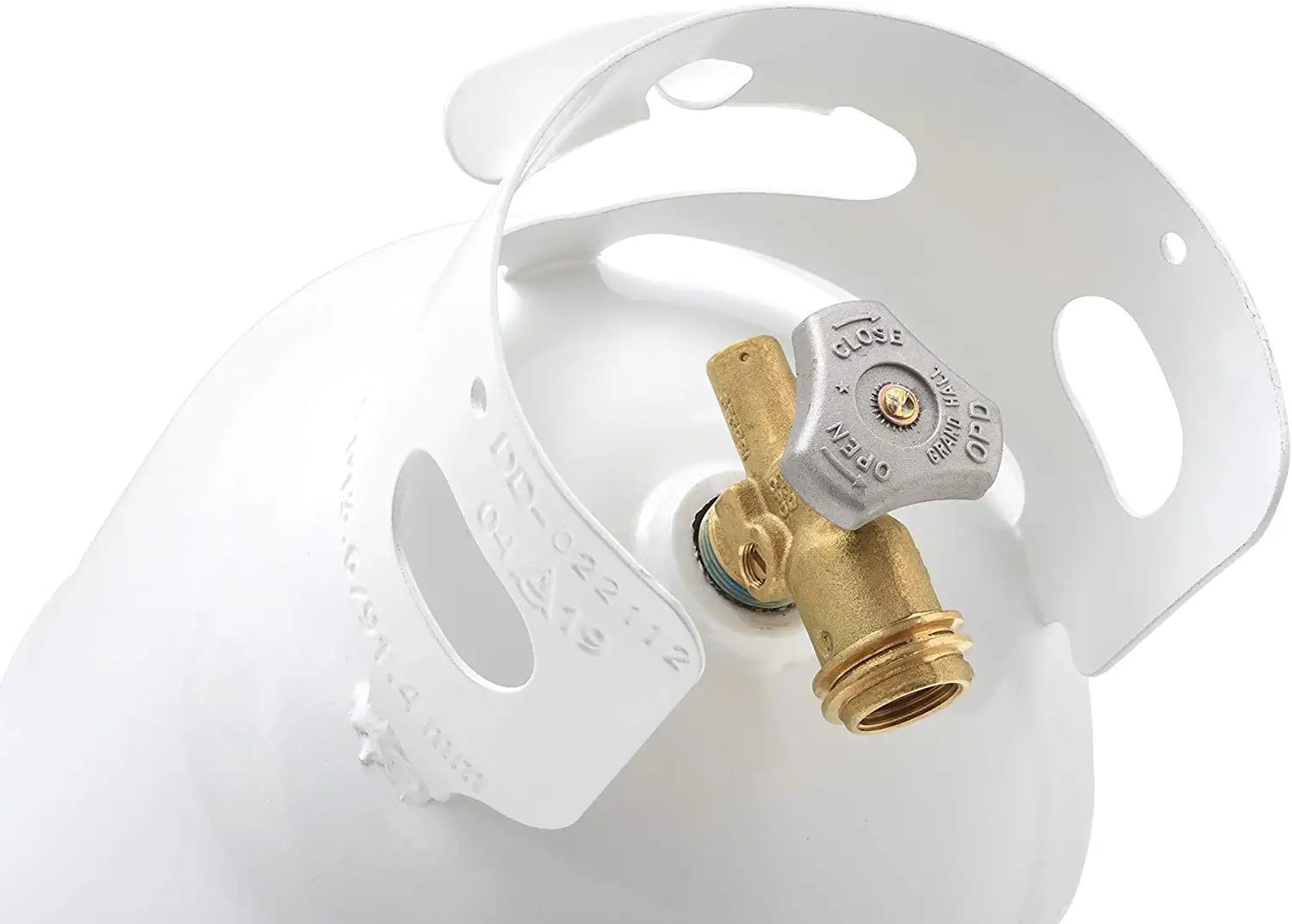 Flame King open-top valve and thread detail for proper hose and regulator fit
