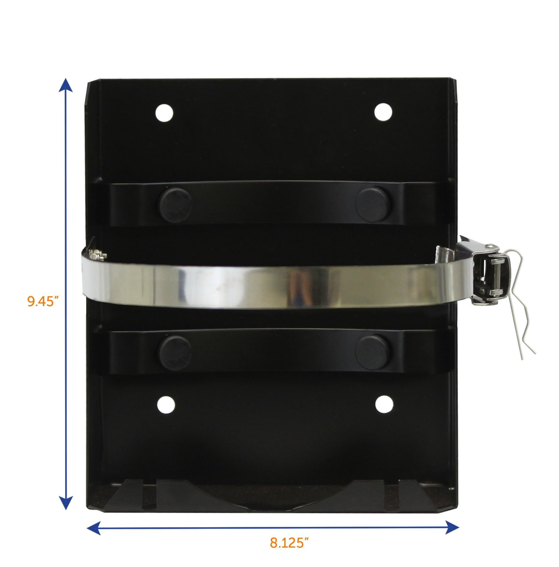 Flame King bracket mounted on RV deck showing tidy fuel storage solution