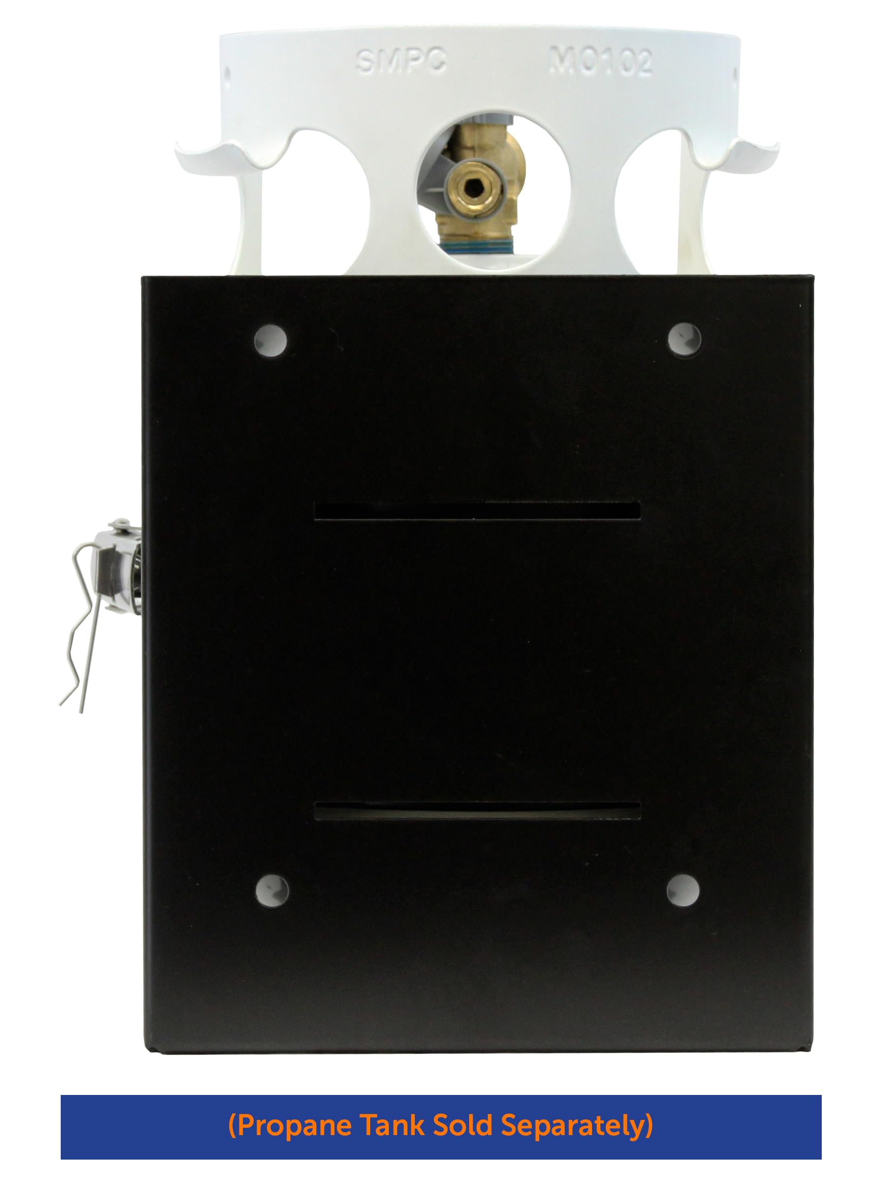Flame King stainless strap tensioned around tank ensuring secure retention