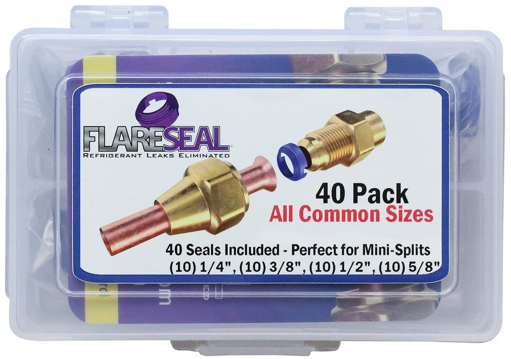 FlareSeal starter pack front view showing kit contents and benefit of leak prevention