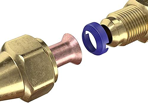 FlareSeal clipped onto male flare fitting demonstrating quick installation and leak stop