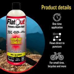 FlatOut QuickStrike inside a tire showing sealant distribution and fast-flowing coverage benefit
