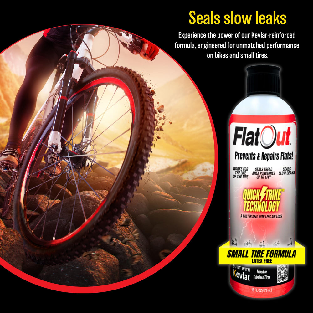 FlatOut QuickStrike Kevlar fibers detail illustrating strong reinforcement for durable puncture seals