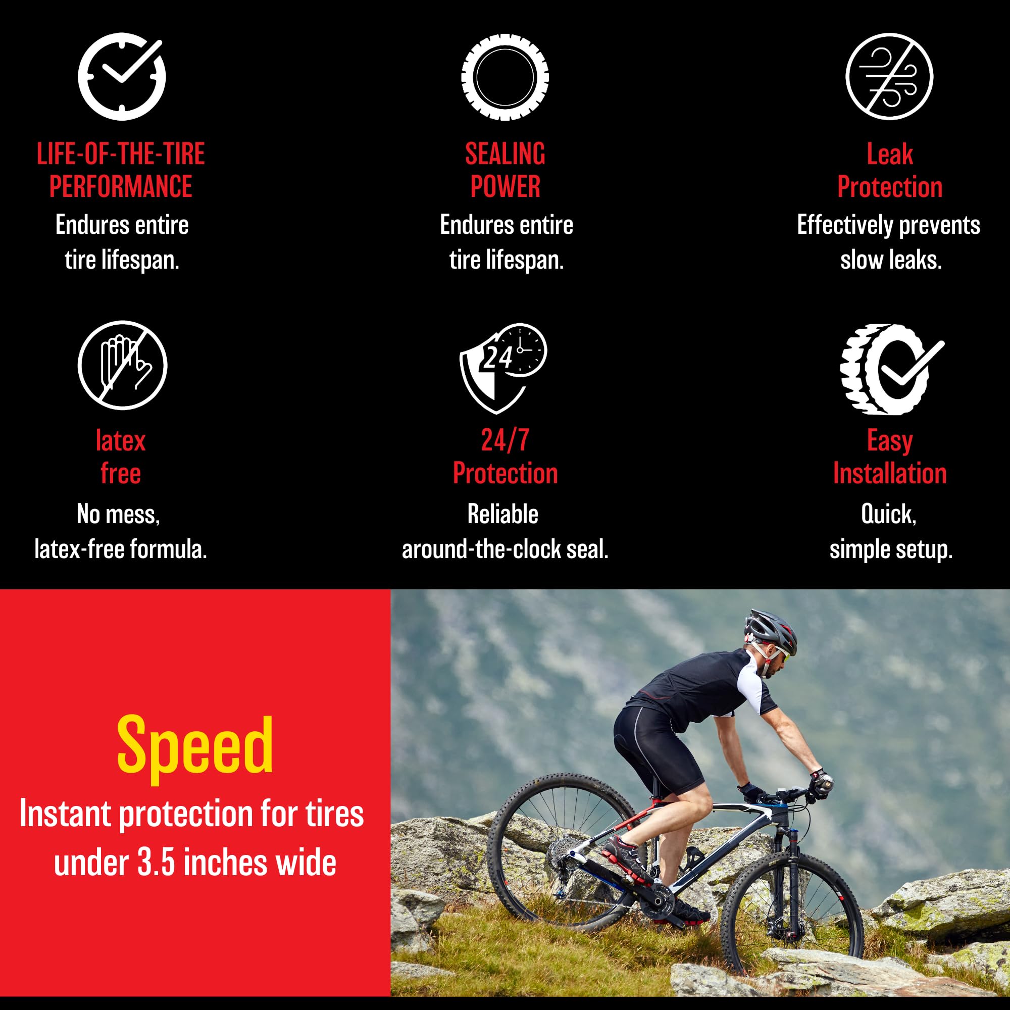 FlatOut QuickStrike packaging back label showing features and intended trailer/RV applications