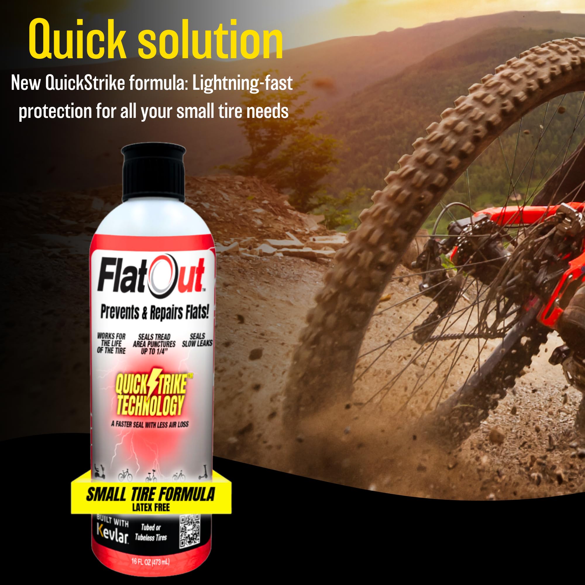 FlatOut QuickStrike bottle next to a tape measure to show 32 fl oz scale and portability advantage