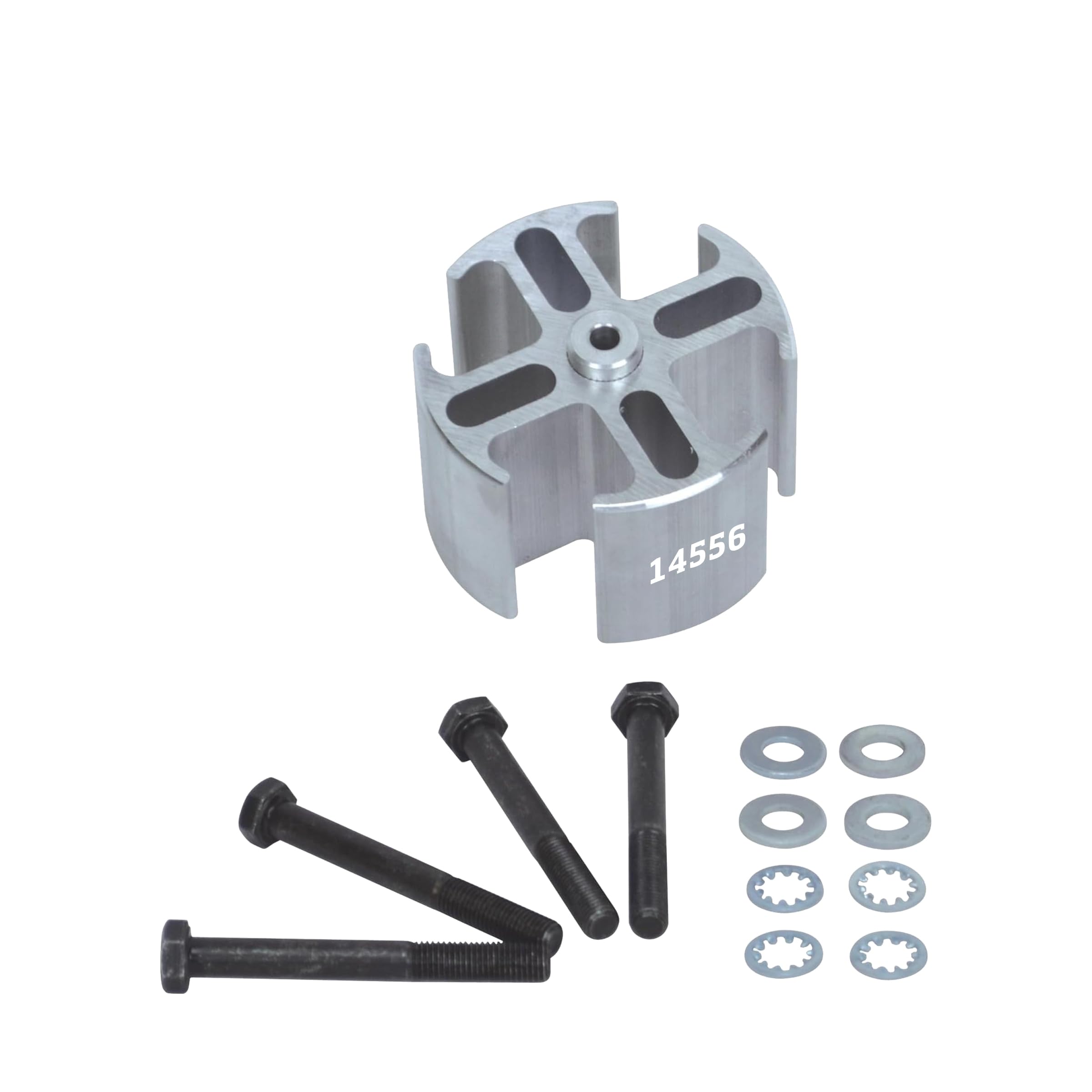 Flex-A-Lite front view of mill finish fan spacer showing fit and finish benefit
