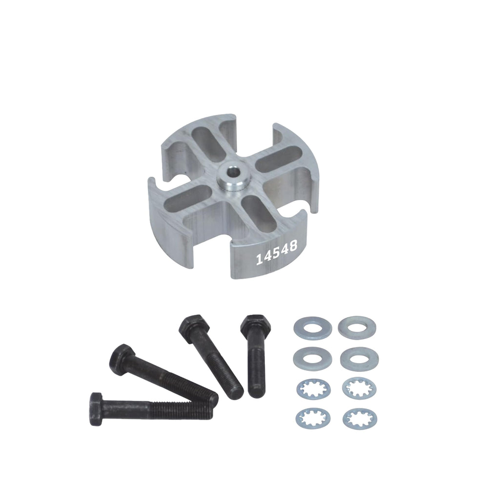 Flex-A-Lite spacer kit front view showing aluminum spacer and hardware for correct fan positioning