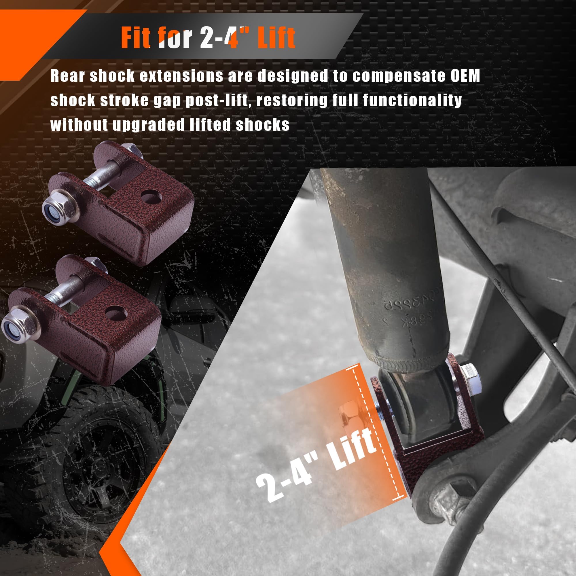 FlexHitch rear lift block with u-bolts showing secure rear lift fitment