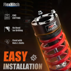 FlexHitch rear shock extension detail demonstrating OEM shock compatibility