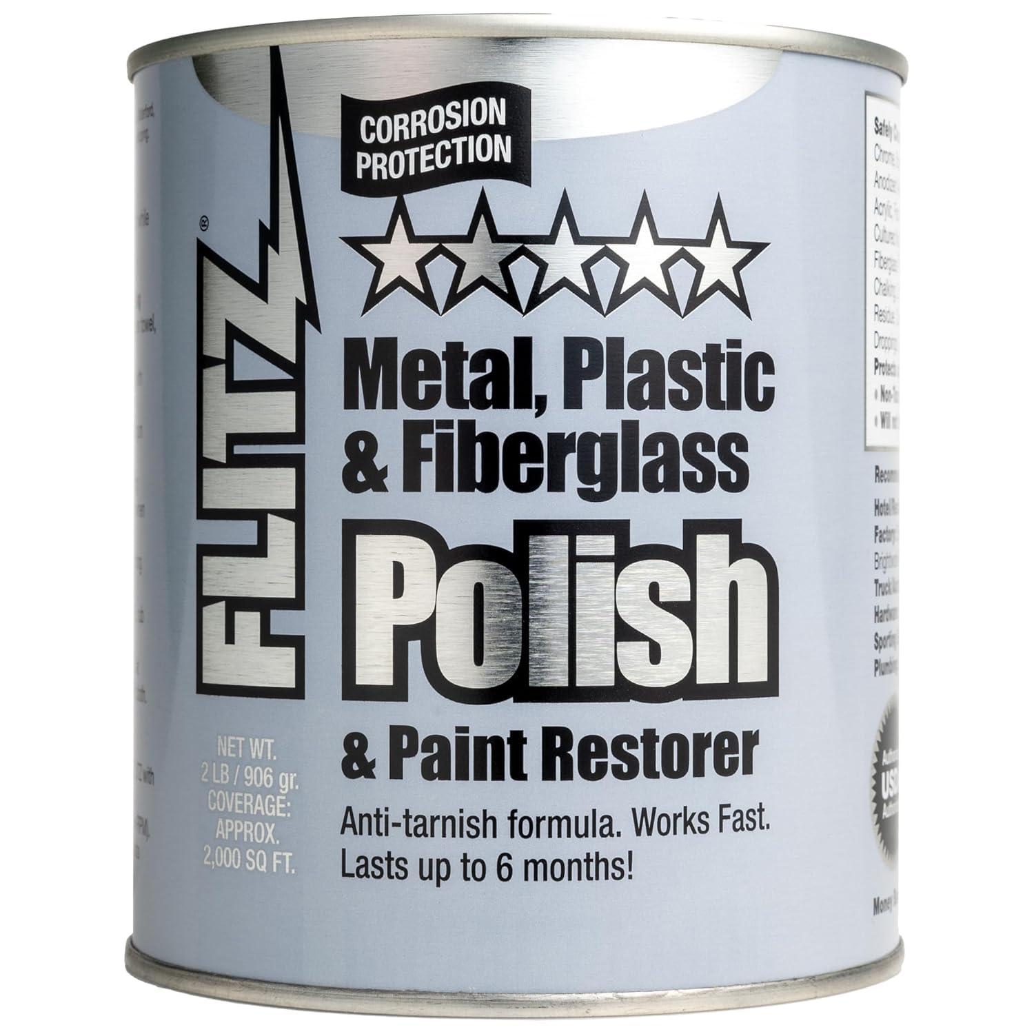 Flitz front can of metal polish paste showing label and durable packaging benefit