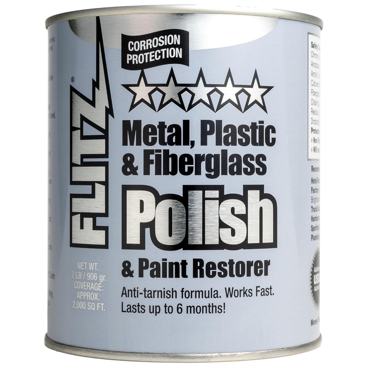 Flitz front can of metal polish paste showing label and durable packaging benefit