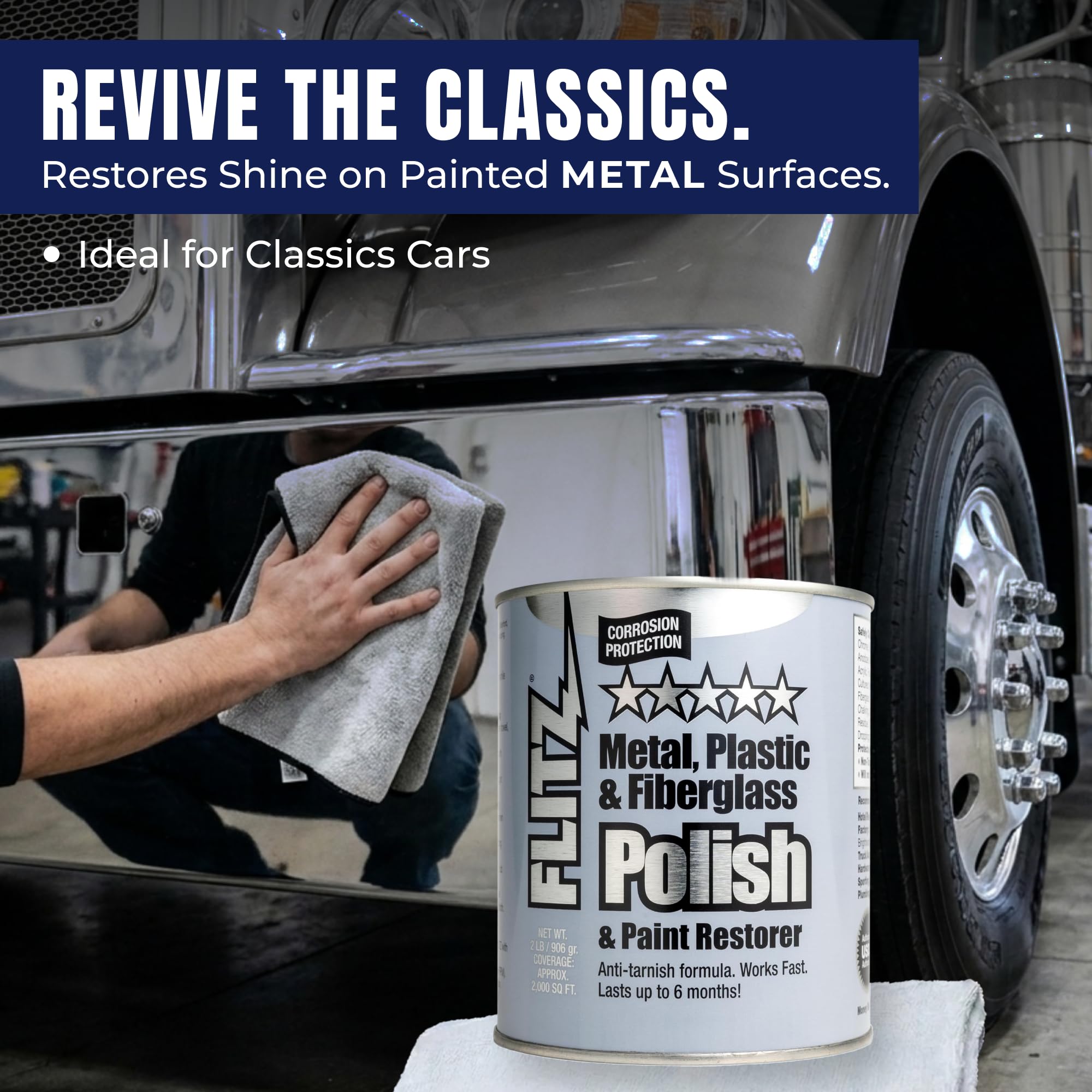 Flitz can on a garage workbench illustrating professional maintenance readiness benefit