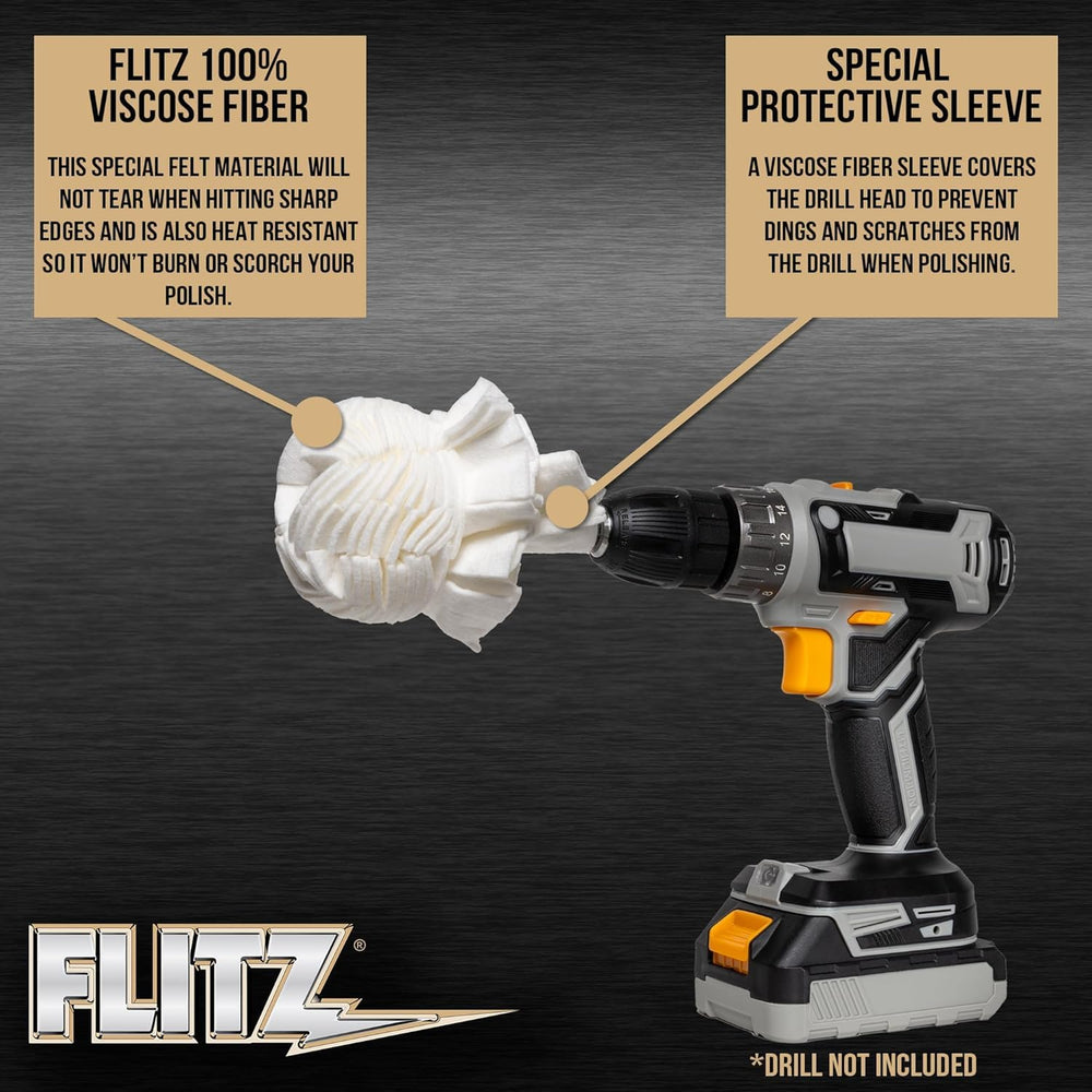 FLITZ polishing ball in use on car chrome delivering bright shine