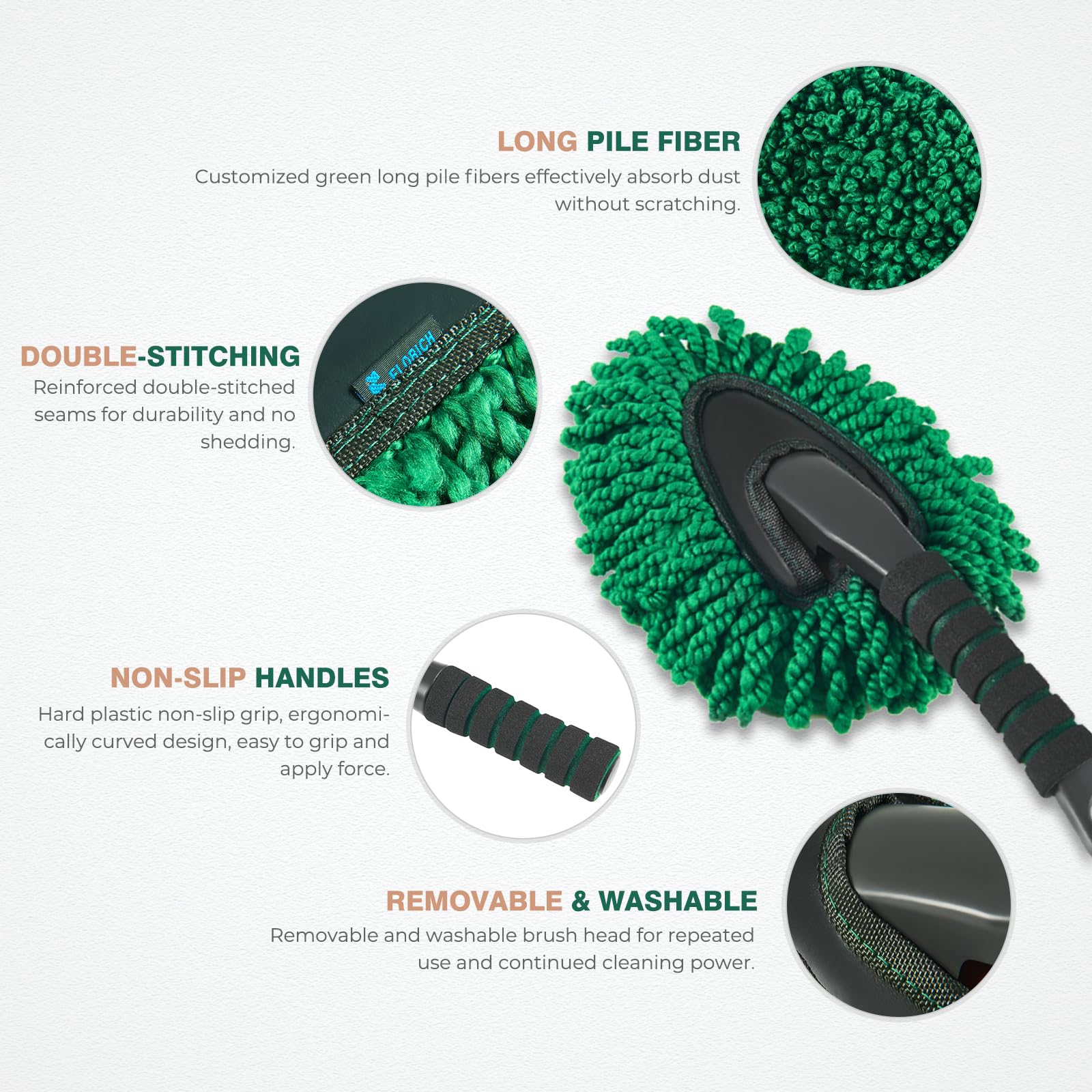 FLORICH microfiber bristles close-up trapping dust without scratching