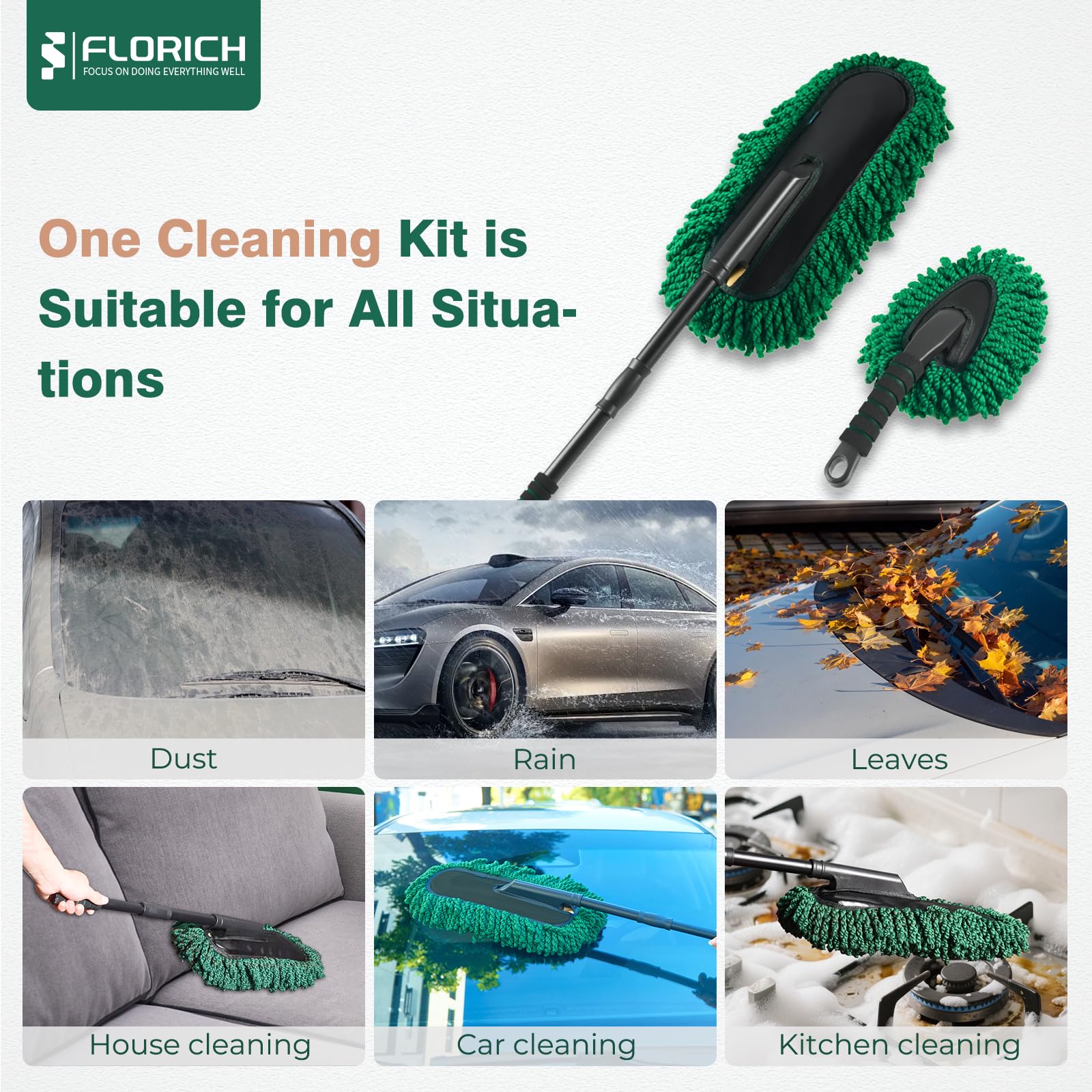 FLORICH duster sweeping an SUV roof to speed exterior upkeep