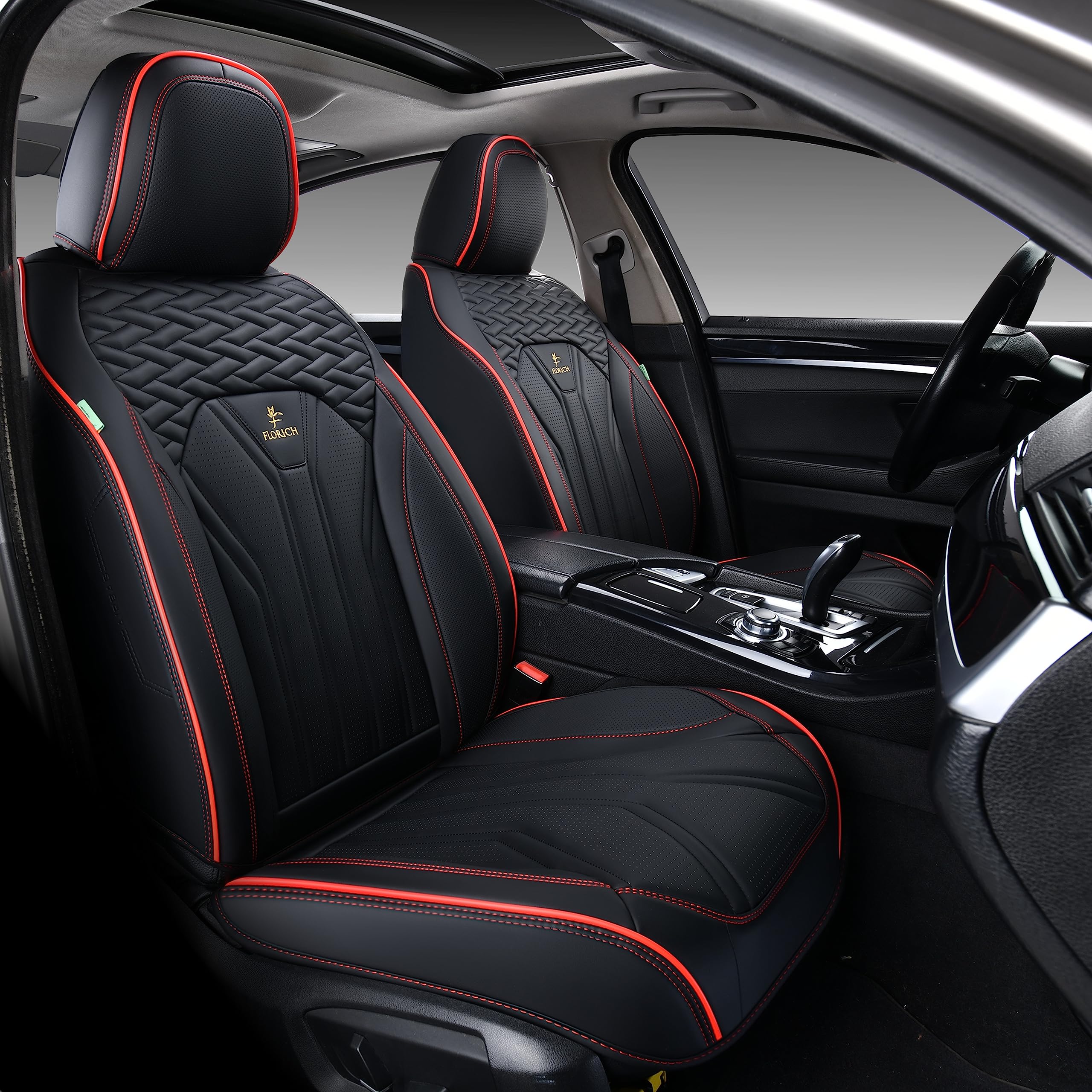 FLORICH rear seat wide shot demonstrating five-seat kit coverage and neat fit