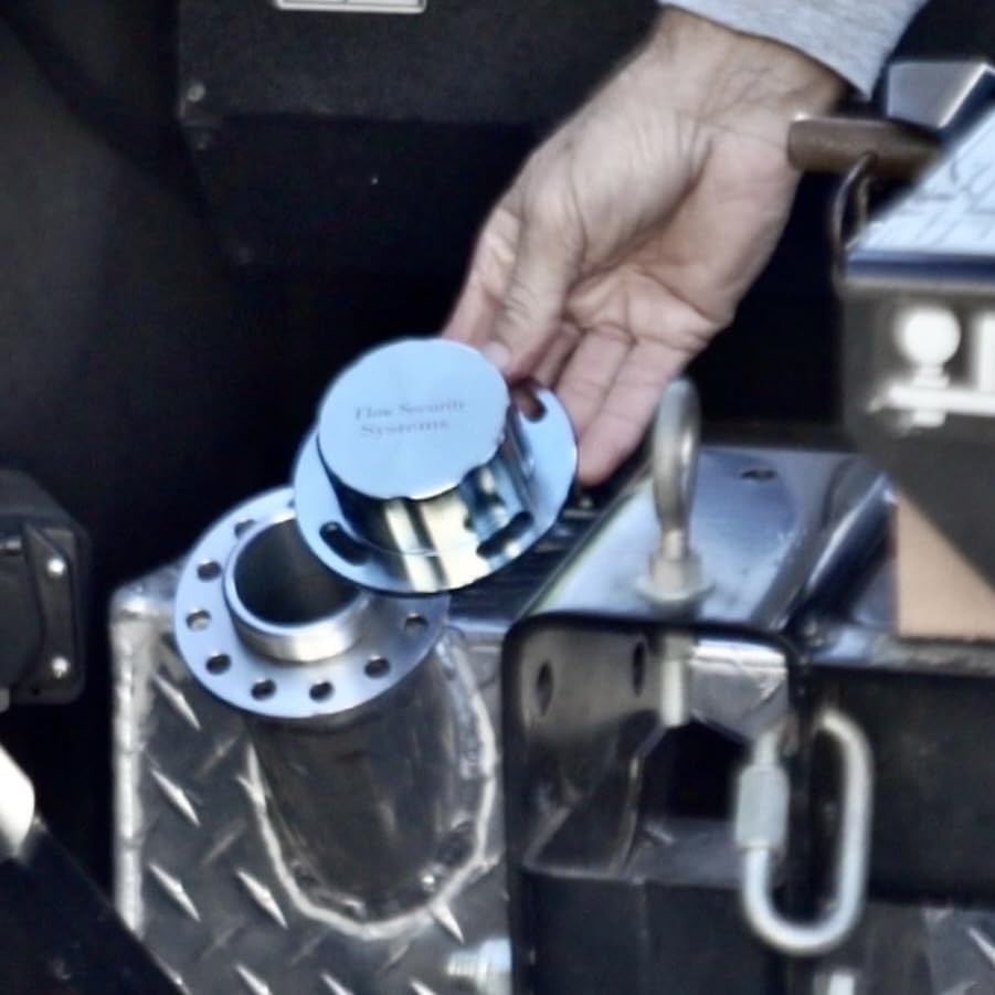 Flow Security Systems cap installed on transfer tank demonstrating theft protection in use