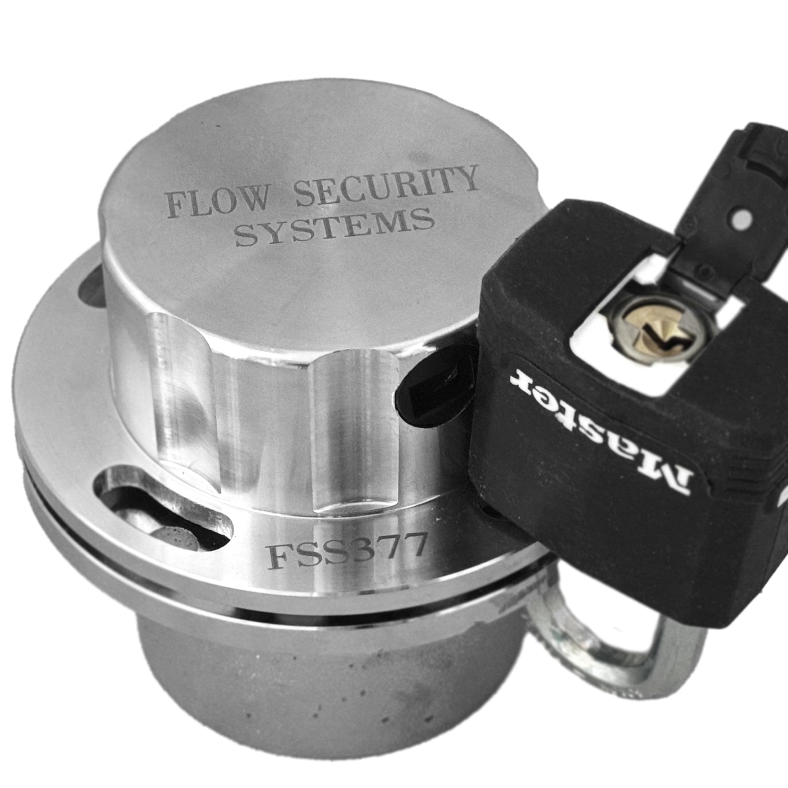 Flow Security Systems cap next to wrench showing size and tool-ready installation benefit