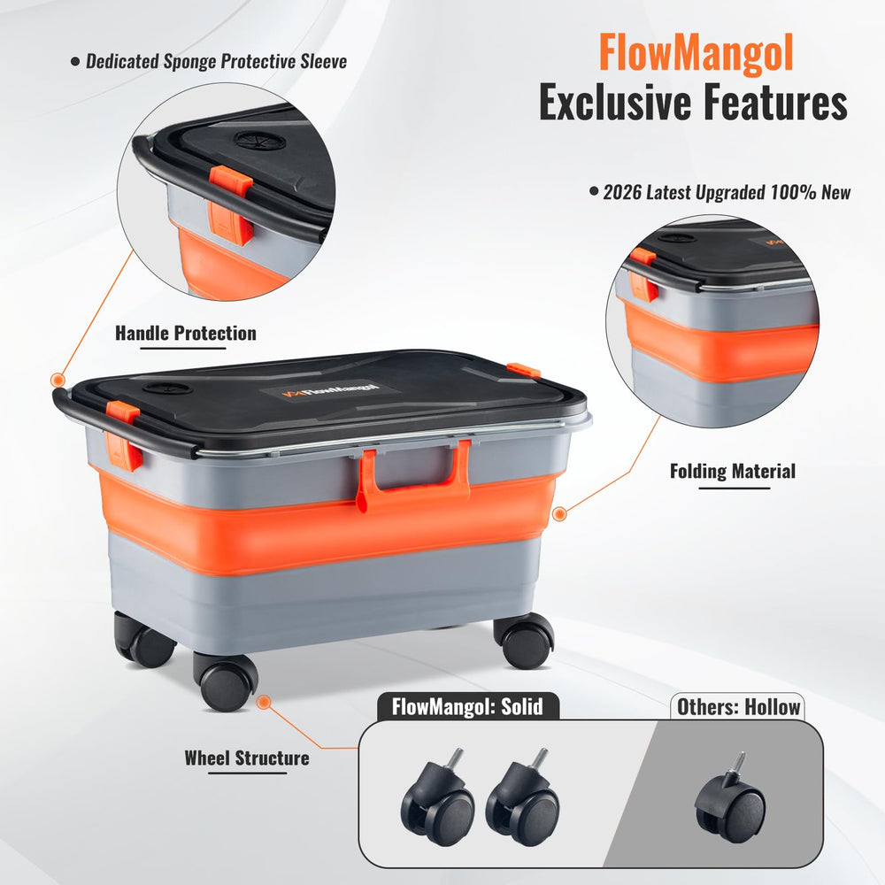 Flowmangol collapsed flat demonstrating compact storage advantage