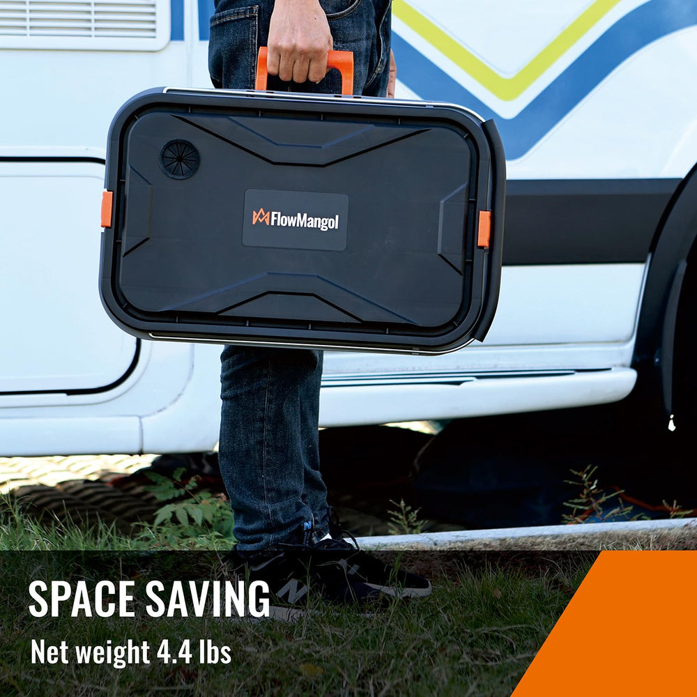 Flowmangol side view with extended handle showing comfortable transport