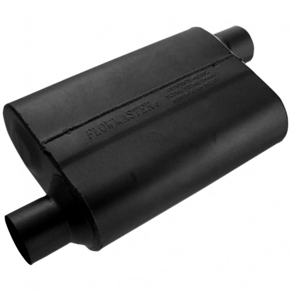 Flowmaster front view showing muffler shape and aggressive design benefit