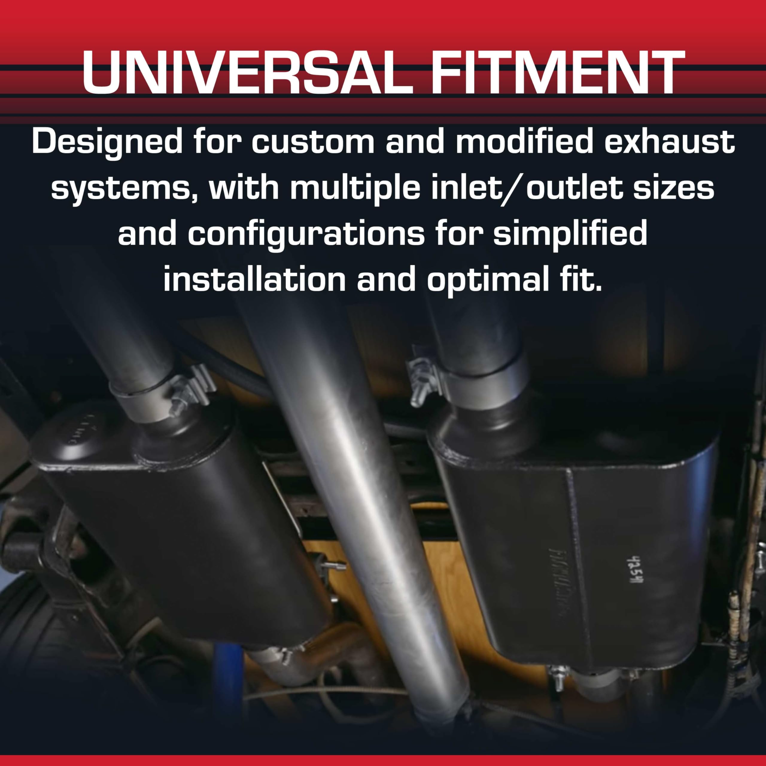 Flowmaster next to ruler showing size and scale for accurate fitment planning