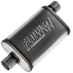 Flowmaster front view showing muffler shape and fit benefit enhanced routing