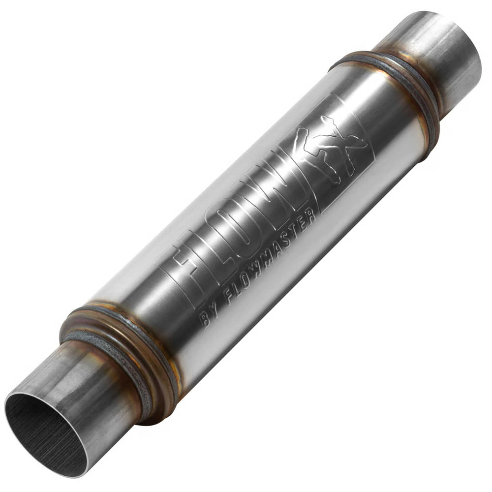 Flowmaster front view showing inlet outlet and fitment benefits