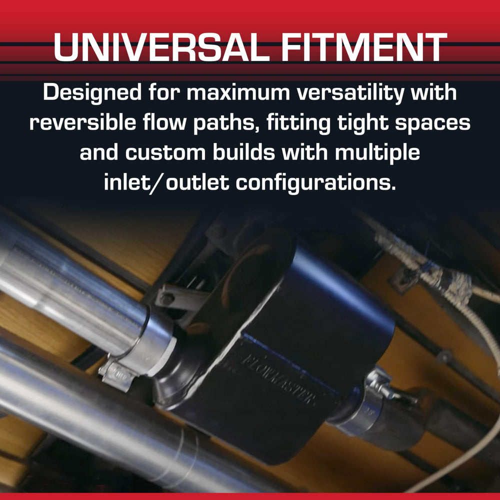 Flowmaster Super 10 beside ruler showing compact short-case size benefit