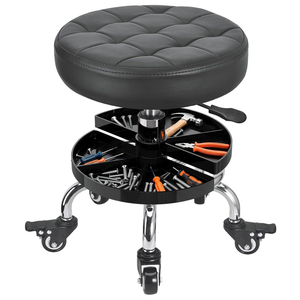 FLOLXNB front view of mechanic stool showing compact design and stability