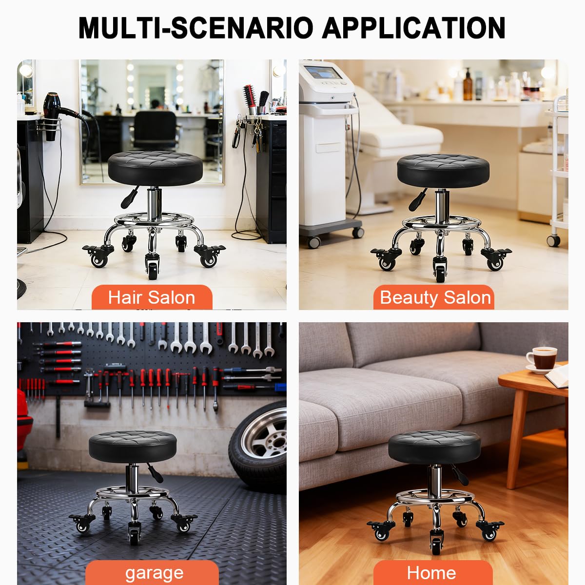 FLOLXNB stool in garage setting highlighting ease of movement for DIY tasks