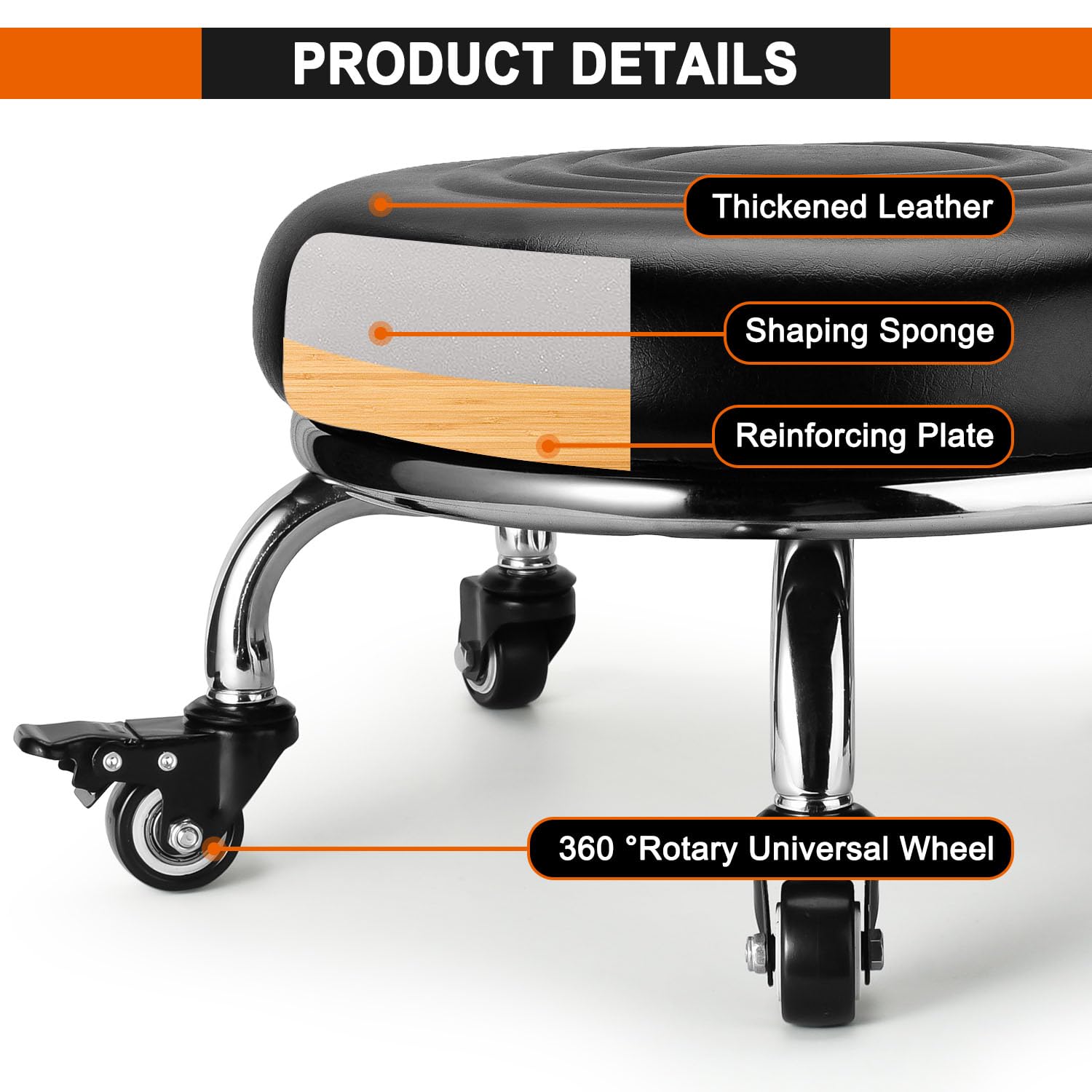 FLOLXNB view under seat showing caster assembly and durable bearing construction