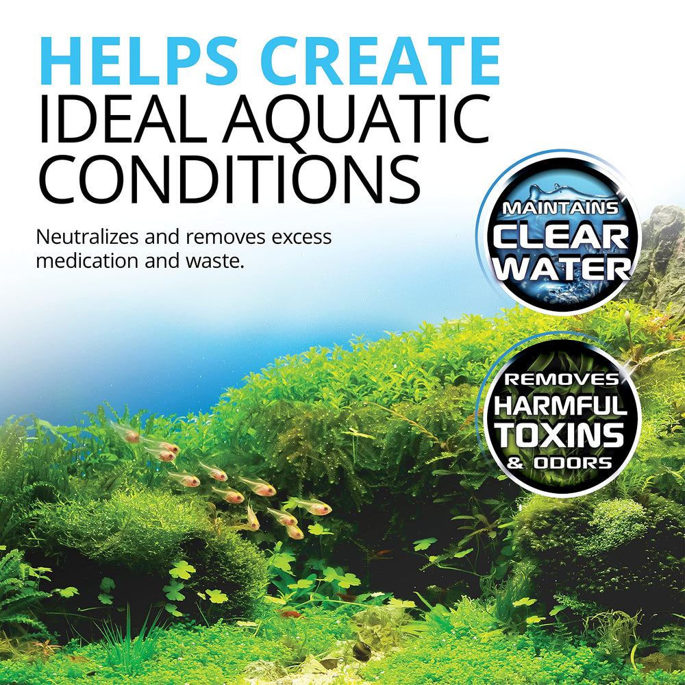 Fluval before-and-after aquarium clarity image showing benefit of carbon polishing