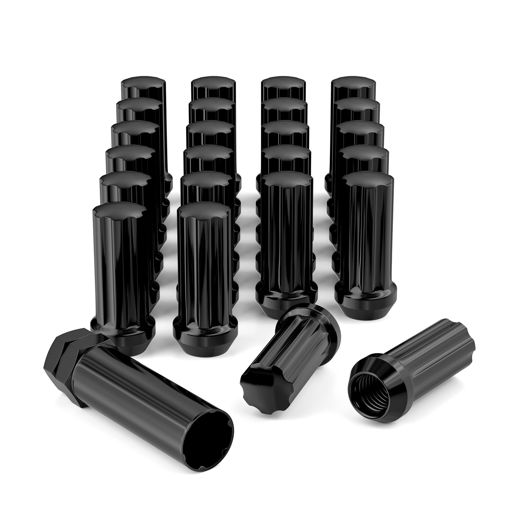 FLYCLE front packaging showing 24 lug nuts and included socket key benefit easy installation