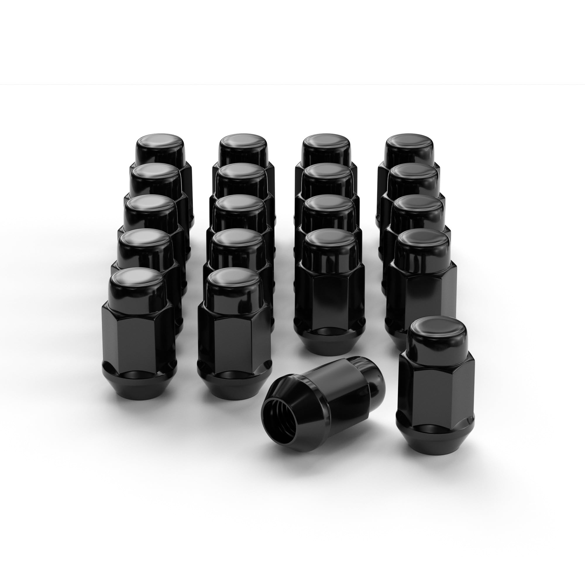FLYCLE front packaging showing 20 black lug nuts, clear kit organization and completeness