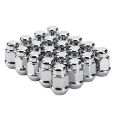 FLYCLE front view of 20 chrome lug nuts showing complete set and polished look for curb appeal