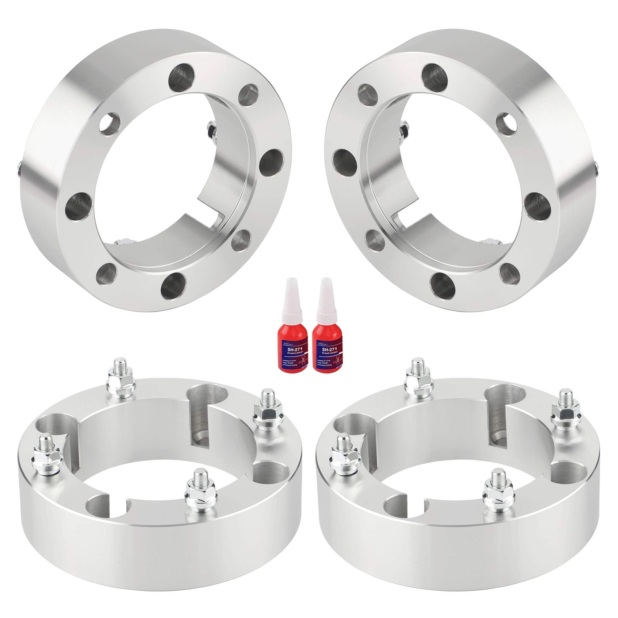 FLYCLE front view of 2-inch wheel spacers showing bolt pattern and finish, clear fit benefit