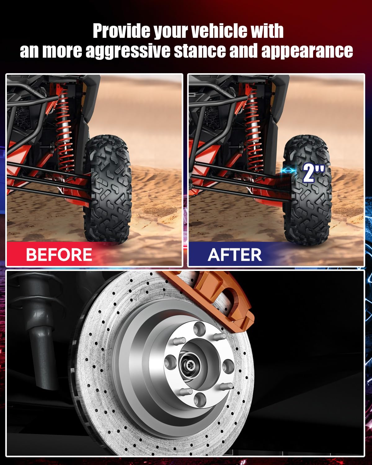 FLYCLE spacer installed on UTV wheel illustrating increased track width benefit