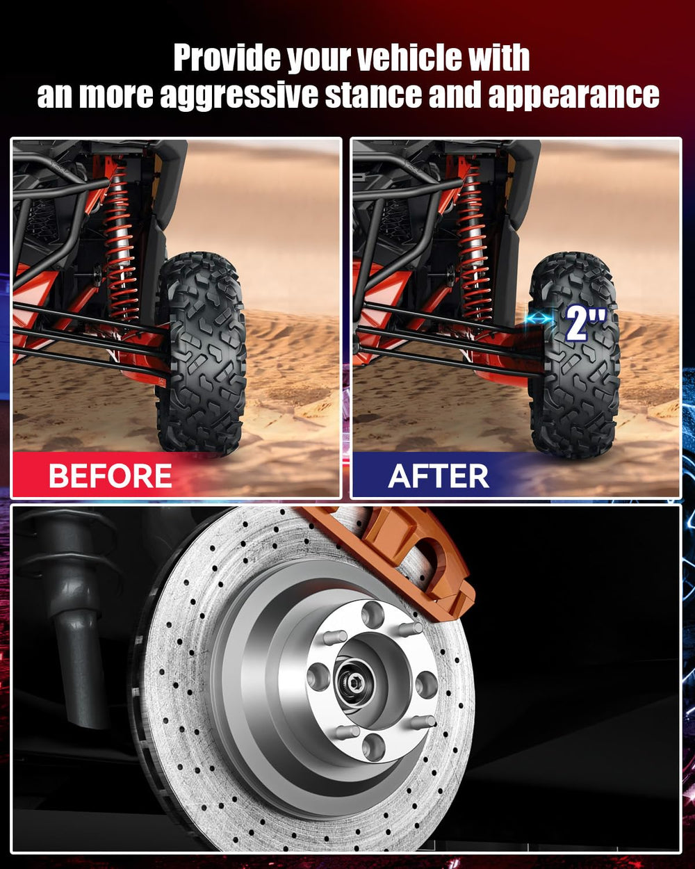 FLYCLE spacer installed on UTV wheel illustrating increased track width benefit