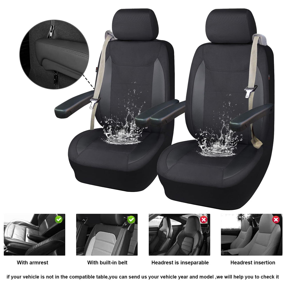 Flying Banner front seat cover on seat demonstrating sleek full-coverage protection