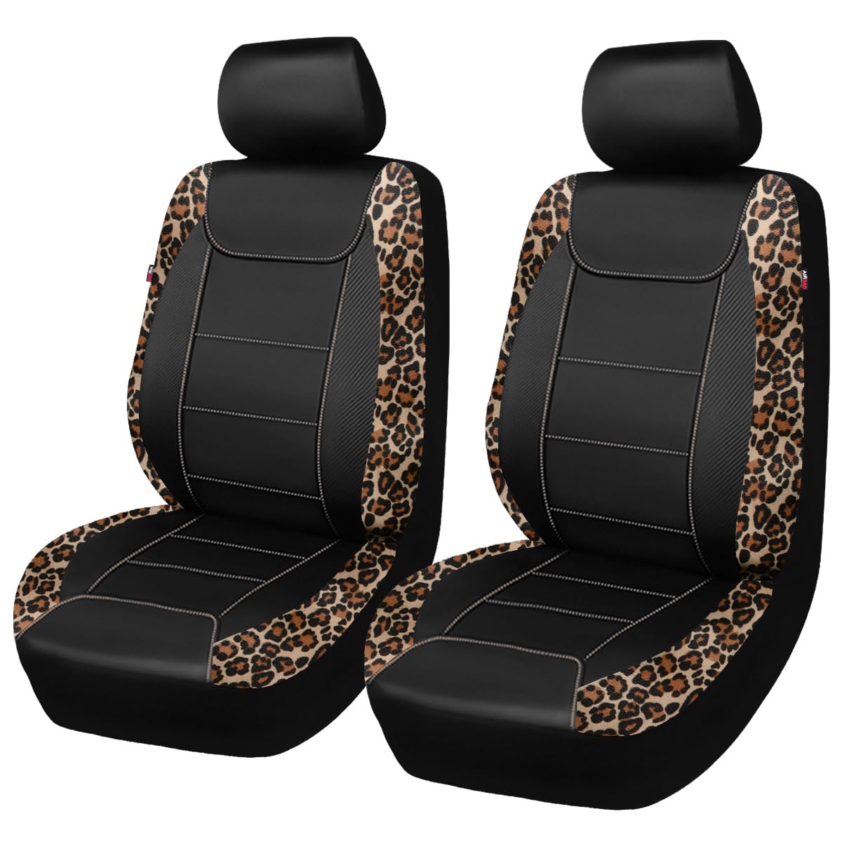 Flying Banner front seat cover full view showing leopard brown black design and protection
