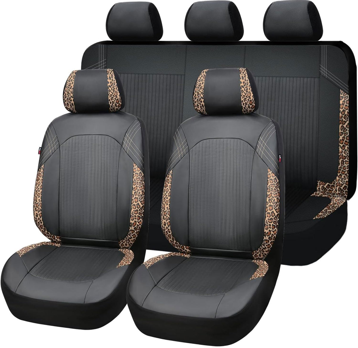Flying Banner front seat full view showing black and leopard style and protection